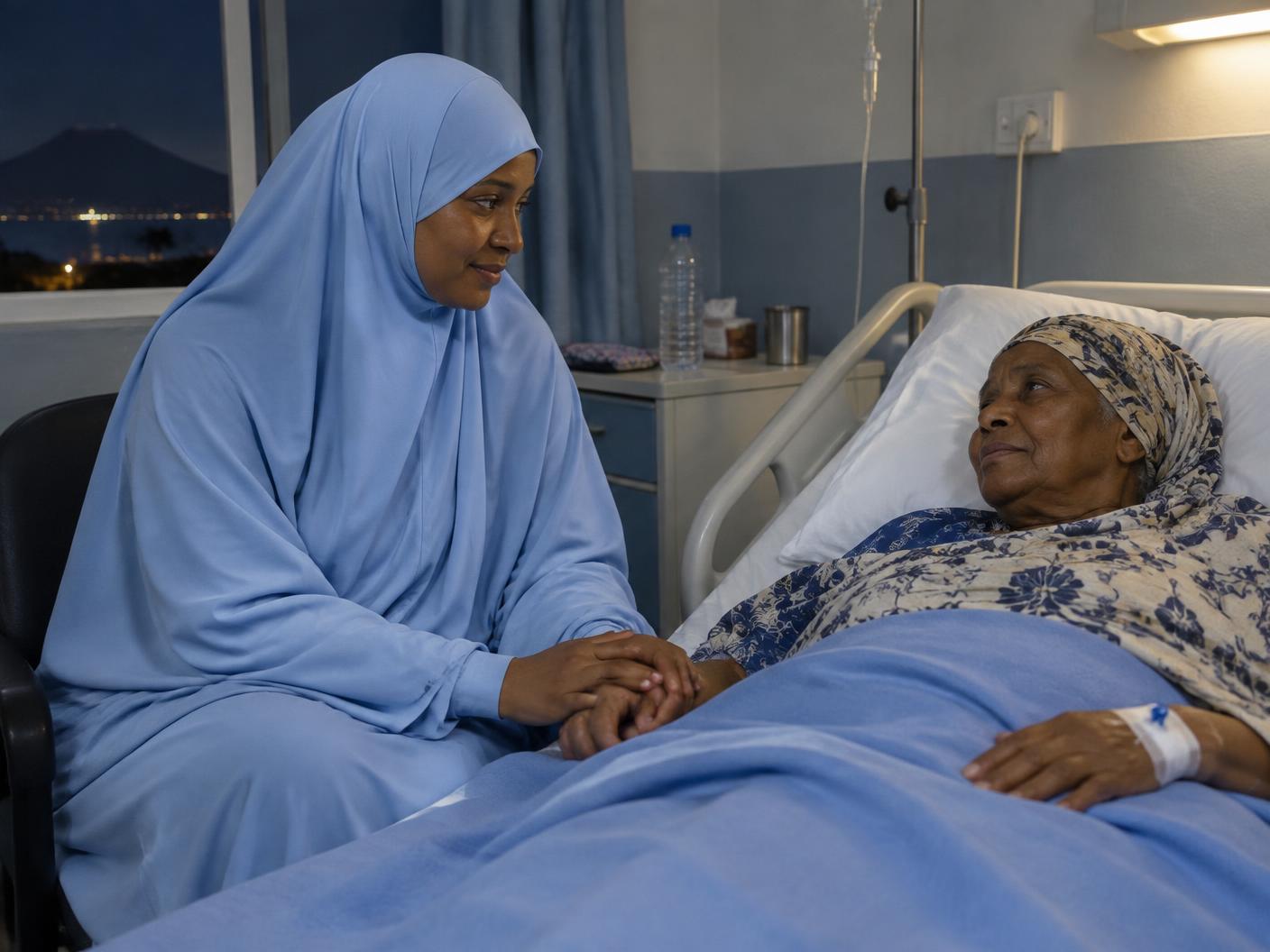 Garde malade comorienne veillant sur une patiente